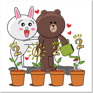 Brown Bear Cony Bunny Rabbit New Year 2022 Posters and Art